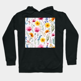 Watercolor Assorted Wildflowers Pattern 4 Hoodie